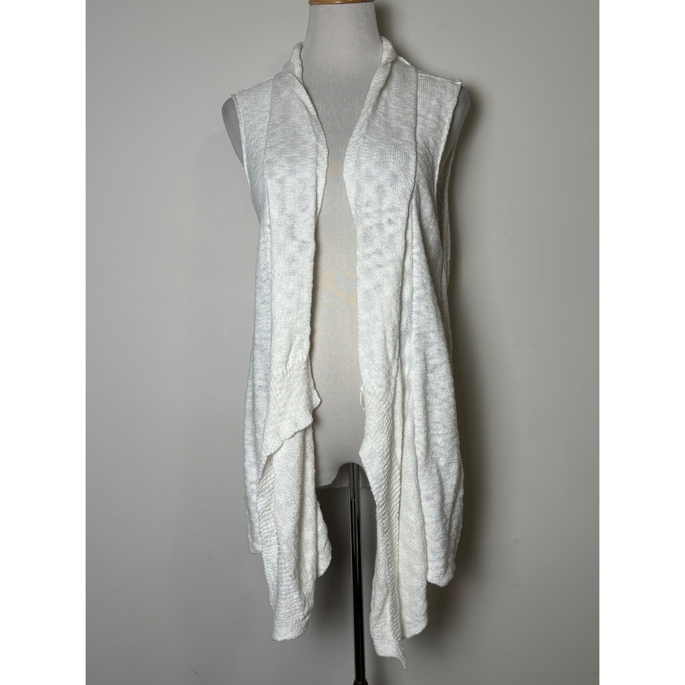 Eileen Fisher White Organic Cotton Sweater Vest L Sheer Boho Lagenlook Coastal